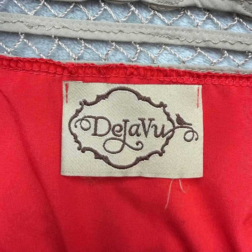 DejaVu‎ Red Crochet Neck Ruffle Bell Sleeve Mini Dress Womens Medium
